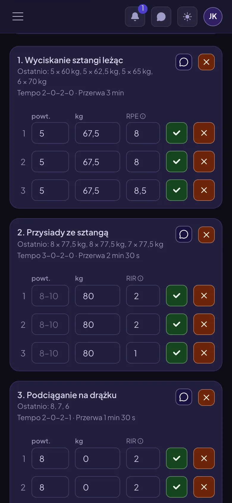 Trening w aplikacji podopiecznego