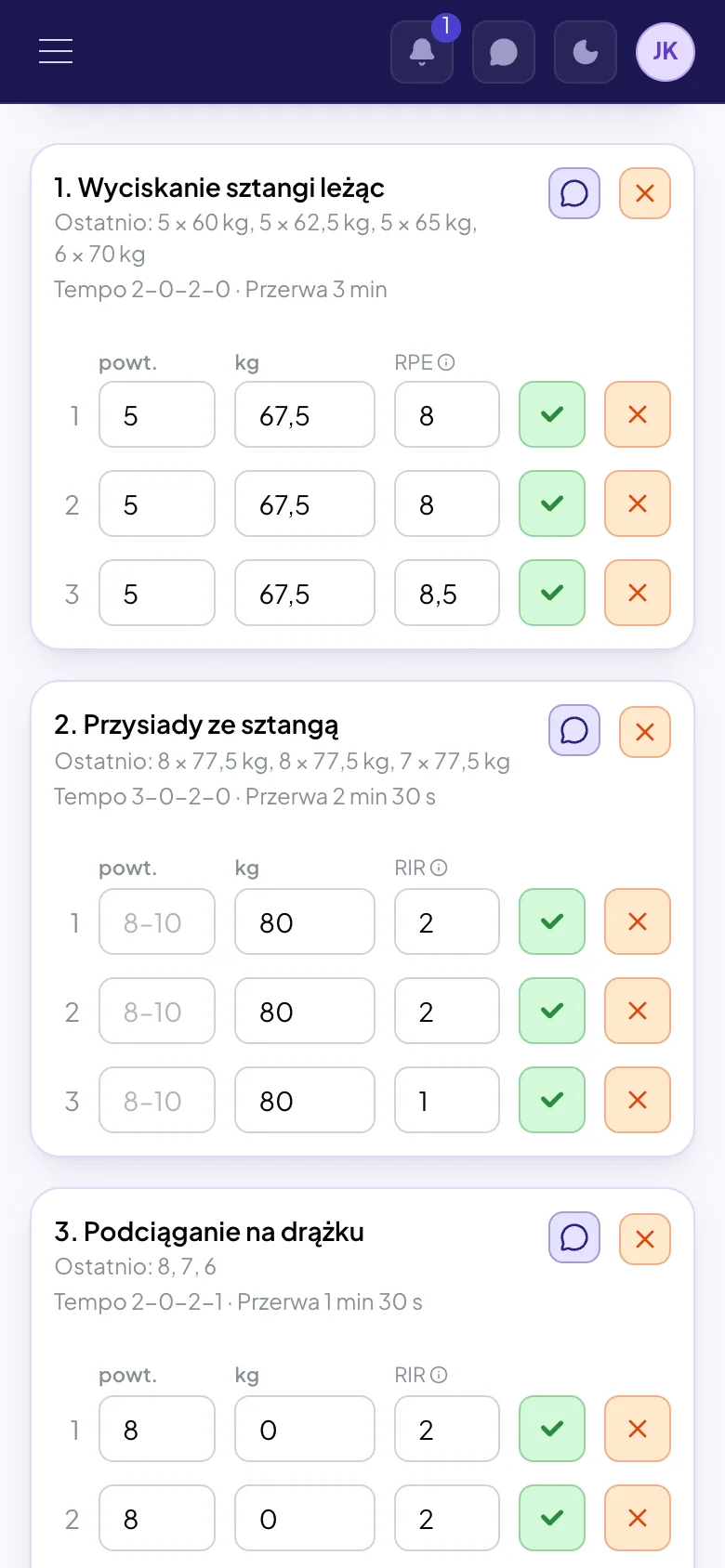 Trening w aplikacji podopiecznego